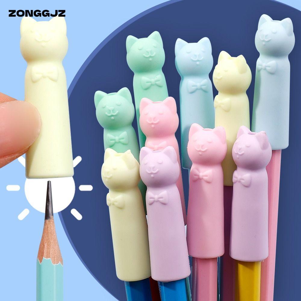 Zonggjz 10 Chiếc Nắp Bảo Vệ Nib Bút Chì, Tẩy Hình Mèo 2 Trong 1, Hoạt Hình Chỉnh Sửa Văn Phòng Phẩm Bút Bảo Vệ Hàng Đầu Quà Tặng Học Sinh
