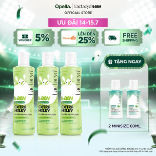 Bộ 3 chai Sữa Tắm Gội Trẻ Em Lactacyd Baby Extra Milky Làm Sạch Dịu Nhẹ và Dưỡng Ẩm Vượt Trội 250ml/chai