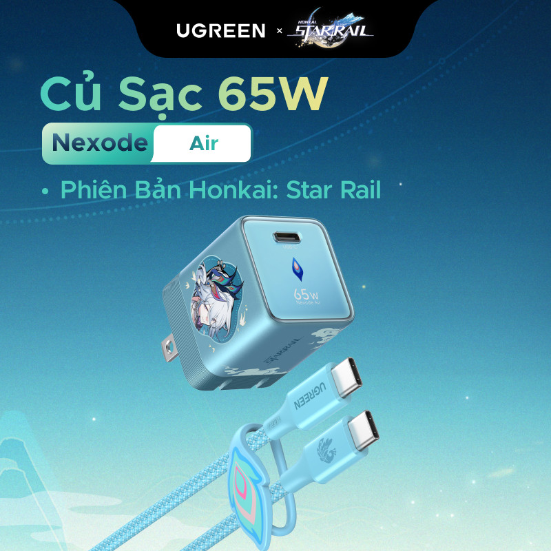 【Phiên Bản Honkai: Star Rail】UGREEN Bộ sạc USB-C 65W AVS GaN USB-C Phích cắm có thể gập lại + Cáp USB-C 100W 1m(US Plug)