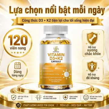 IMATCHME Vitamin D3 K2 – bổ sung D3 & K2, hỗ trợ xương, hấp thu canxi, cho người lớn, dùng sáng/trưa – 120v