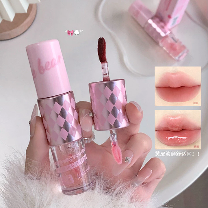 Trang Điểm Gege Gấu Nhung Mờ Dưỡng Ẩm Đôi Đầu Son Bóng Nhung Mờ Nước Bóng Gương Son Bóng Làm Trắng Son Môi
