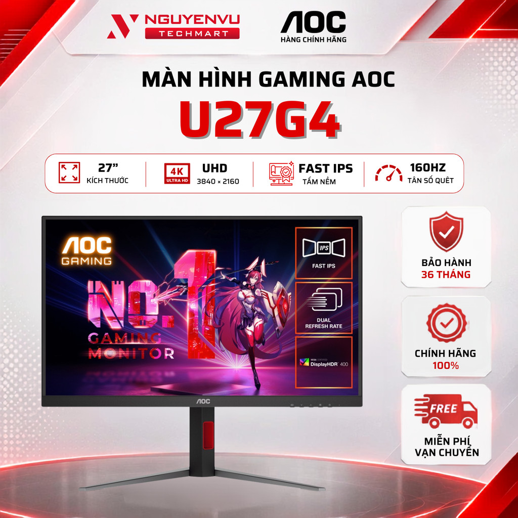 Màn Hình Gaming AOC U27G4 27 inch 4K (UHD/Fast IPS/160hz/0.5ms) - Hàng Chính Hãng