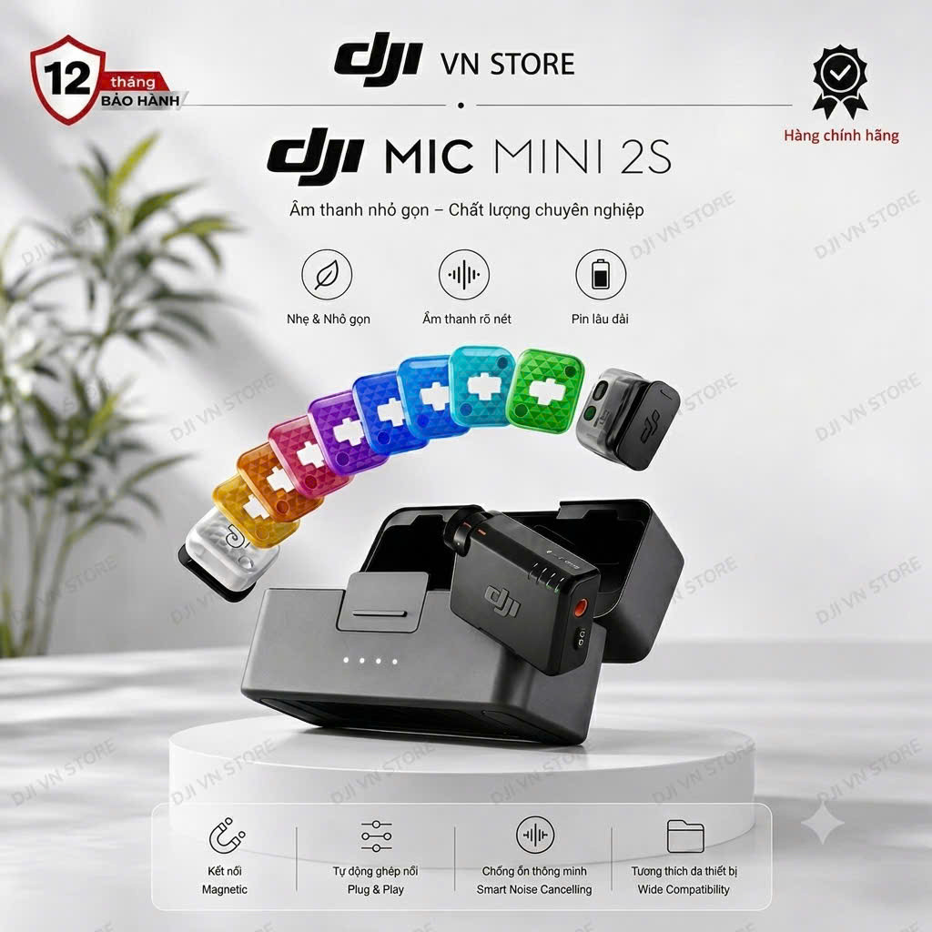 Micro Thu Âm Không Dây DJI Mic Mini 2S - Kết Nối 4 Mic, Ghi Âm 32 Bit-Float, Bộ Nhớ 14.5GB