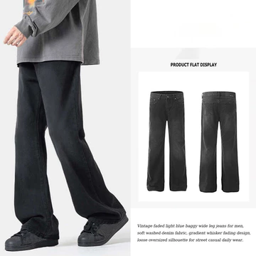 Quần Đen Nam Quần loe Nam Slim-fit Đen loe Quần Nam Retro Rửa Phong Cách Thẳng Rời Rời Rời Quần Jean Hơi loe Quần Jean Đen Quần Jean F