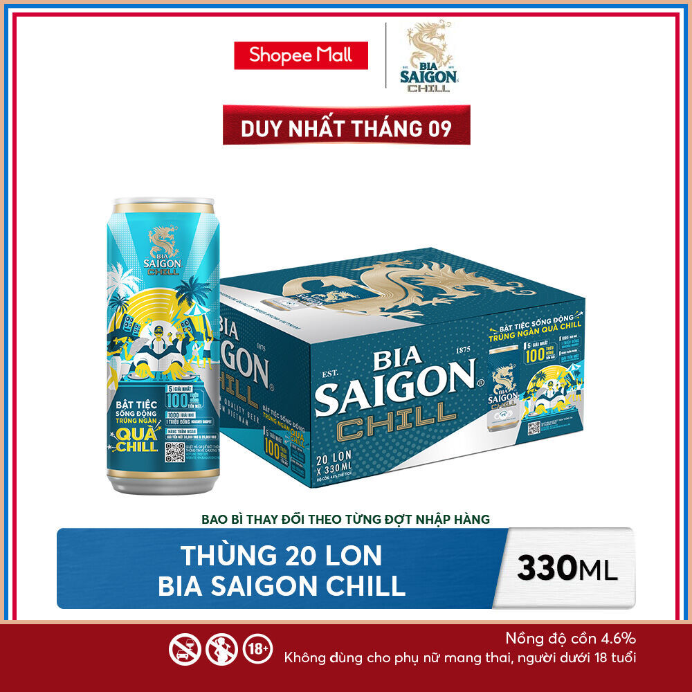 Nồng độ cồn 4.6% - Thùng 20 lon Bia Saigon Chill 330ml