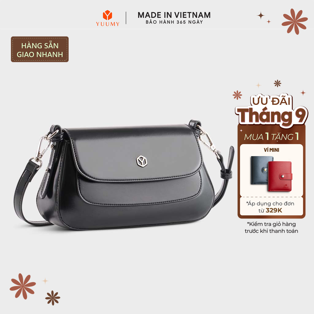 Túi Yuumy (Thời trang nữ phối nắp gập size 25 - Túi đeo chéo da Smooth YN252)