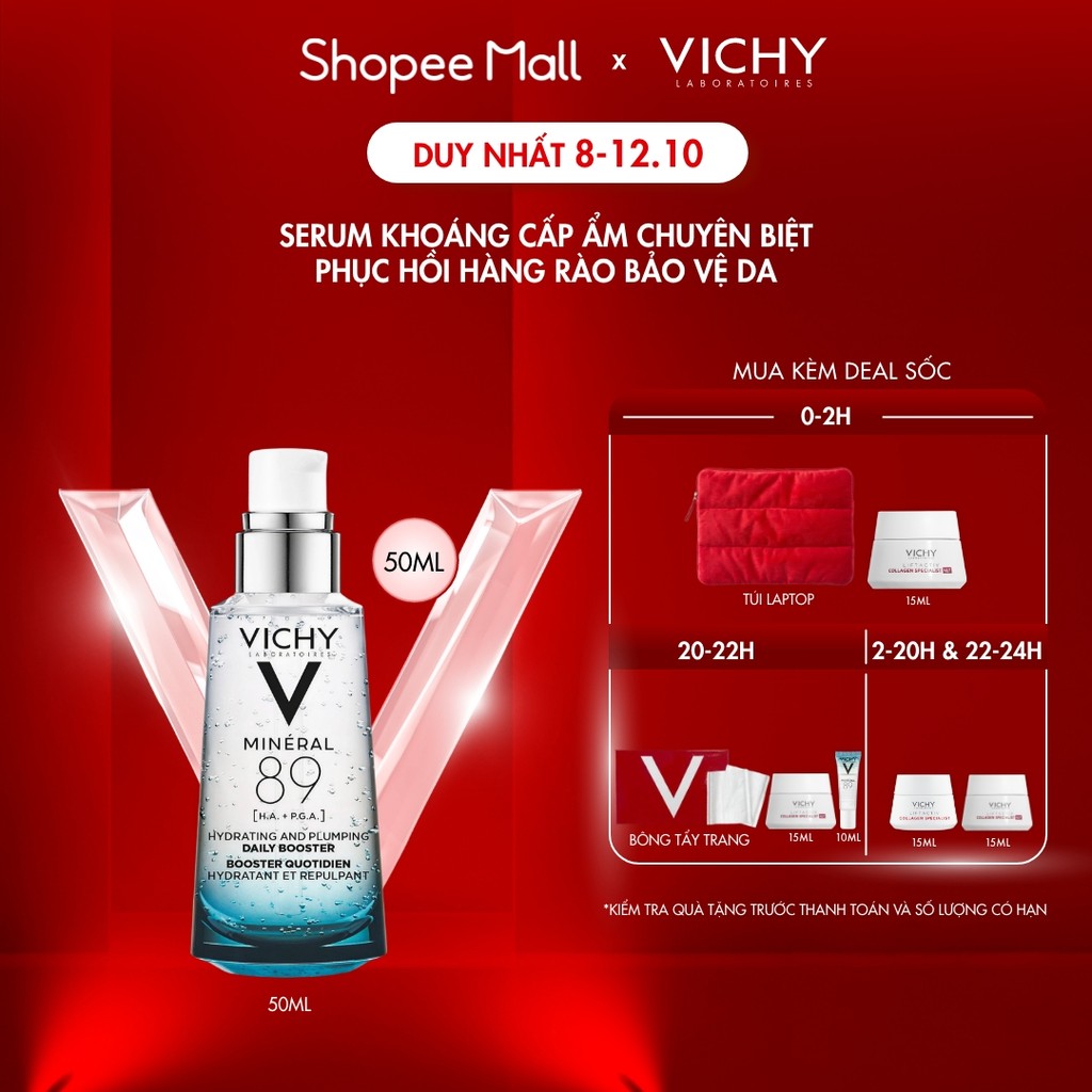 Serum khoáng “quốc dân” giúp phục hồi và cấp ẩm chuyên biệt Vichy Mineral 89 50ml, chống đa tác nhân làm suy yếu da