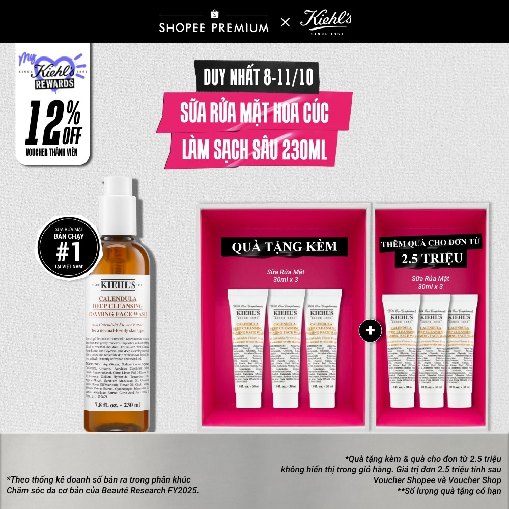 Sữa rửa mặt hoa cúc Kiehl's Calendula Deep Cleansing Foaming Face Wash 230ml