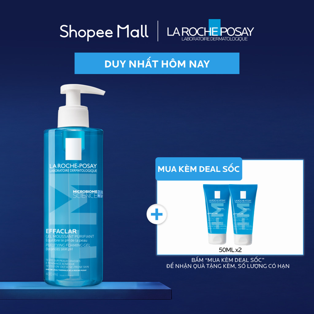 Gel rửa mặt sạch sâu giảm mụn cho da dầu mụn nhạy cảm La Roche-Posay Effaclar Foaming Gel 400ml