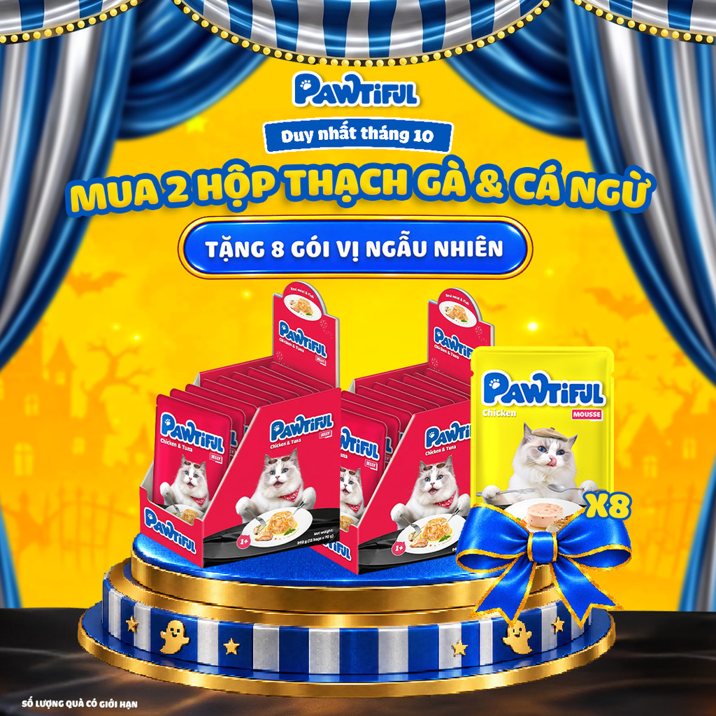 [MUA 2 HỘP TẶNG 8 GÓI] 2 Hộp Pate Pawtiful cho mèo dạng Thạch vị Gà & Cá ngừ 2hộp x12túi x70g