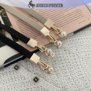 Onetimingfine Thanh Lịch Đôi Ngọc Trai Khóa Co Giãn Thắt Lưng Nữ Đen Mỏng Dây Đeo Nữ Váy Váy Trang Trí Dây Thắt Lưng VN