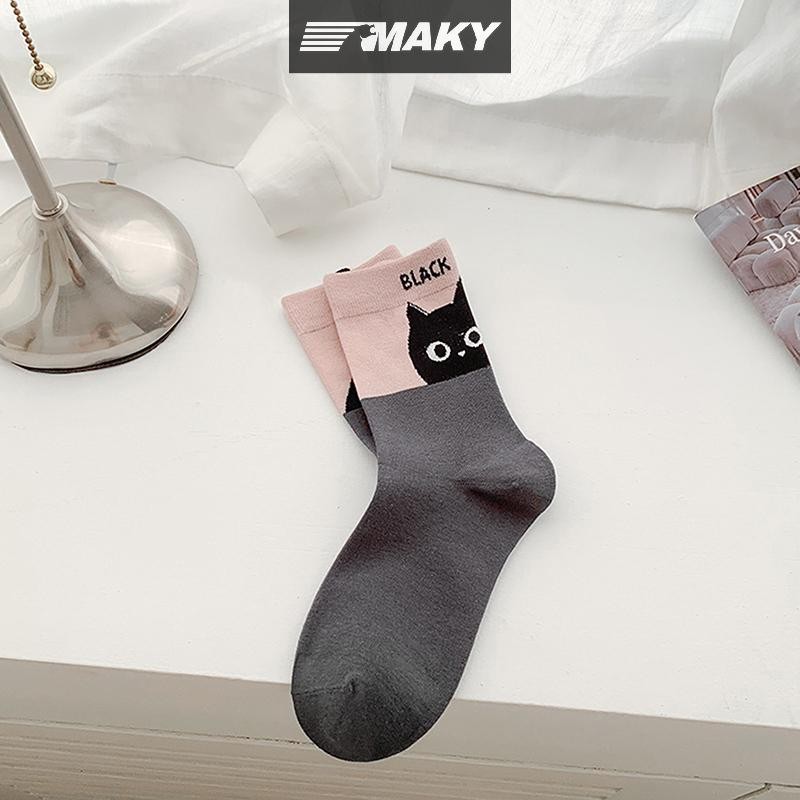 Newwellknownepic Hoạt Hình Màu Sắc Dễ Thương Phù Hợp Với Tất Cotton Polyester Giữa Ống Tất Thoáng Khí Hấp Thụ Mồ Hôi Thể Thao Tất Ngọt Ngào Học Sinh VN