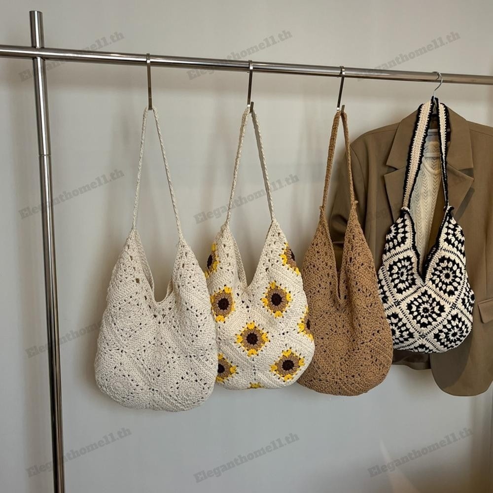 Túi Tote Móc GUSTAVA, Túi Đeo Vai Dệt Phong Cách Nghệ Thuật Móc Tay, Sợi Móc Vintage Nhìn Rỗng Thiết Kế Họa Tiết Bohemian Túi Hoa Rỗng Sử Dụng Bãi Biển