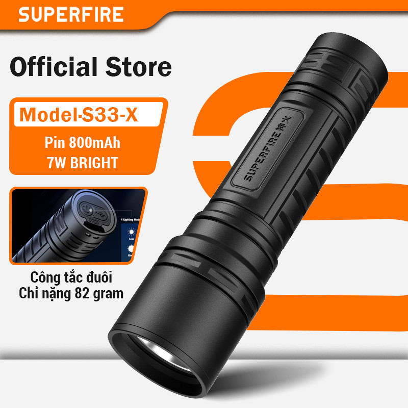 Đèn Pin Siêu Sáng SUPERFIRE S33-X 7W Đèn Pin Mini Công Suất Cao Sạc Đèn Pin Siêu Sáng LED Mạnh Mẽ Chống Nước Chiếu Sáng Ngoài Trời