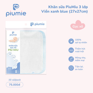 Piumie Khăn sữa gạc xô Piu Miu 3 lớp, 100% cotton tự nhiên, mềm mại, lành tính, thấm hút cao - hộp 10 chiếc