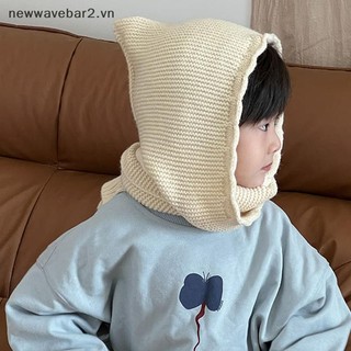 [Mới] Mũ trẻ em Retro mùa thu đông Khăn choàng trẻ em màu trơn Khăn choàng trẻ em dệt kim Mũ len tích hợp đa năng Mũ len chui đầu.