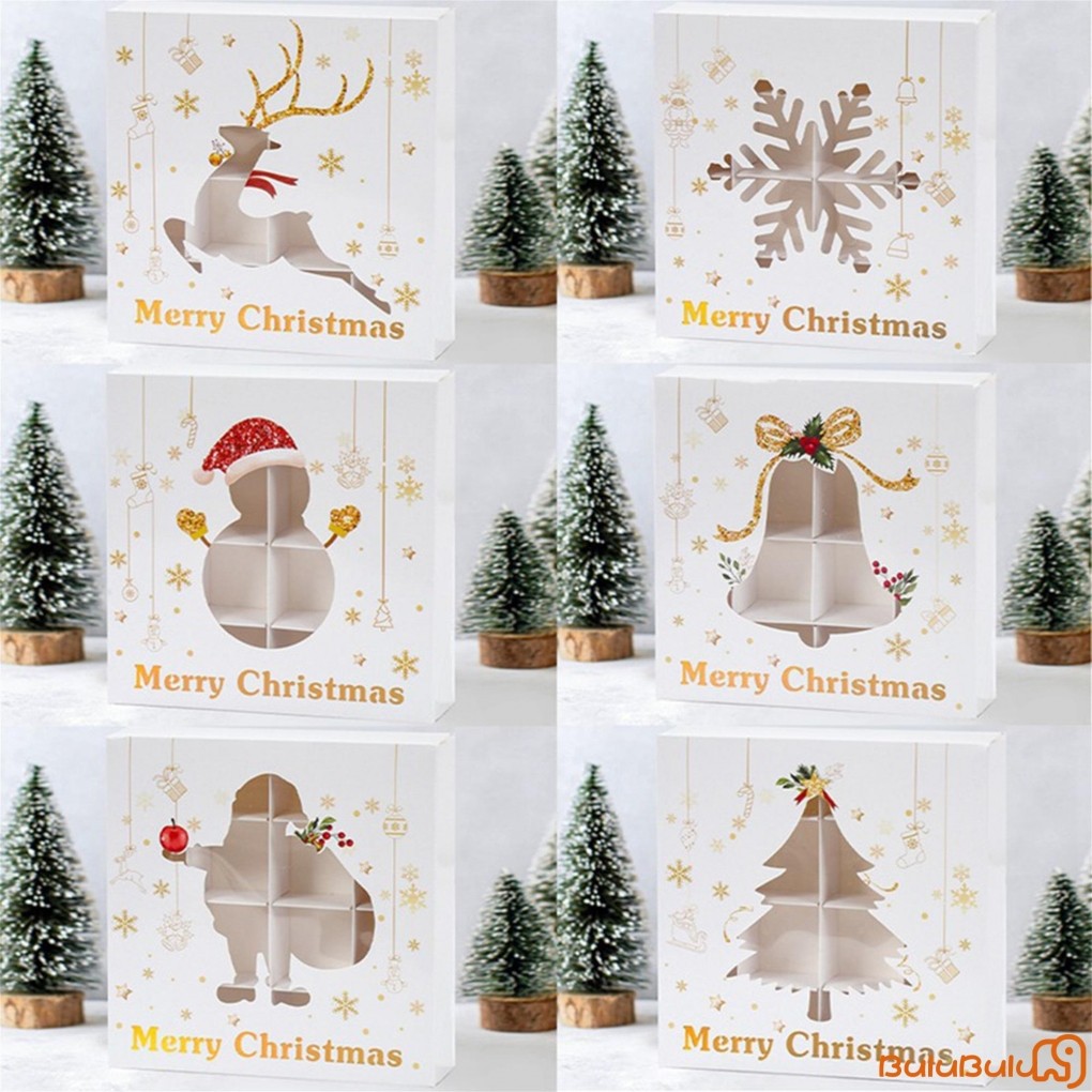 Bộ 6 Món Hộp Kẹo Giáng Sinh Trong Suốt Ông Già Noel / Người Tuyết Hộp Đựng Bánh Giấy