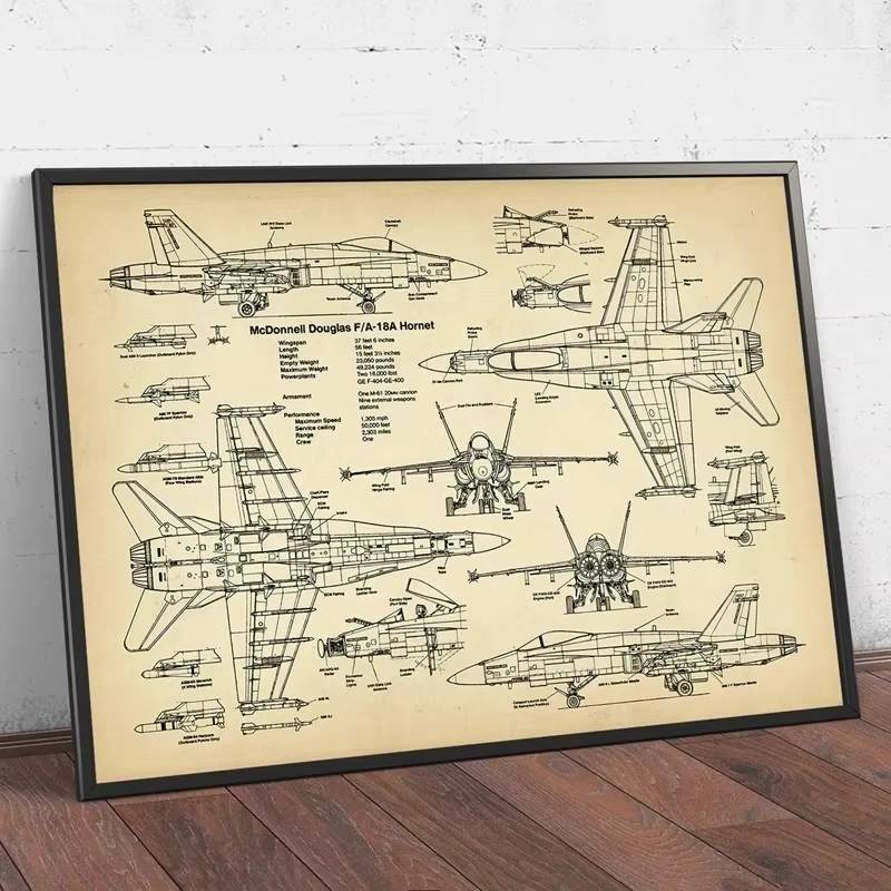 Scandinavia Đơn Giản Nghệ Thuật Treo Tường Máy Bay F18 F22 HD Canvas Poster Tranh In Hình Máy Bay Chiến Đấu Phản Lực Blueprint Phi Công Quà Tặng Phòng Trang Trí Nhà