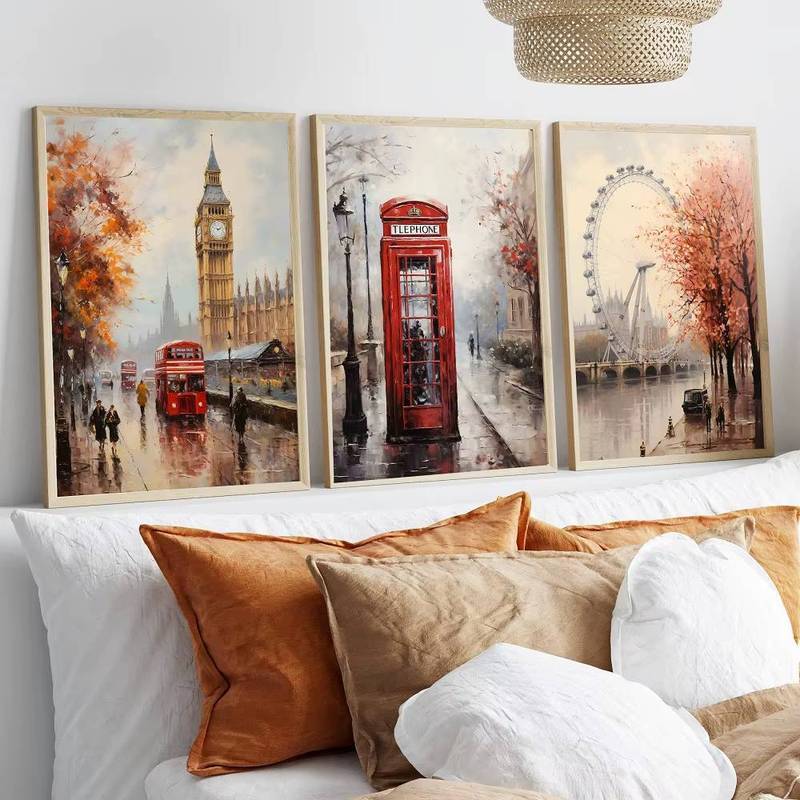 Paris Pháp Tháp Eiffel London Xe Buýt Áp Phích Không Khung Tranh Canvas Nghệ Thuật Treo Tường Cho Phòng Khách Hiện Đại Trang Trí Nhà