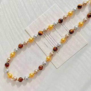 [N1124] Vòng Tay, Vòng Cổ, Mix Ngọc Nhân Tạo Kem Xám Vàng Và Đá Mắt Hổ Tự Nhiên - DAISYN