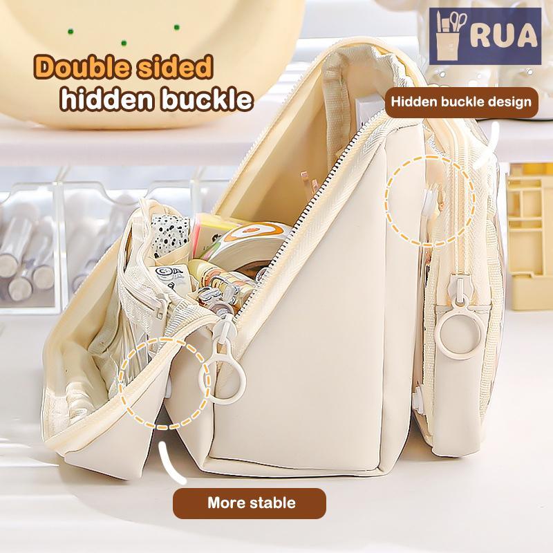 RUA Dung Tích Lớn Túi Đựng Bút Chì 9 Lớp Hai Mặt Có Thể Tháo Rời Hộp Đựng Đa Năng Túi Bảo Quản Đơn Giản Lật Văn Phòng Phẩm Túi Mới