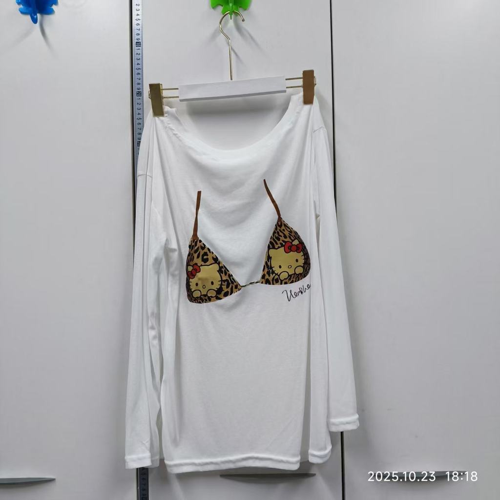 Milyfashion Loose Size Lớn In Hình Mèo Chống Nắng Đeo Vai Dài Tay T Quần Áo Nữ