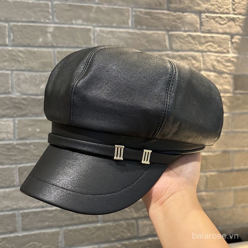 Mũ hình bát giác cổ điển dành cho nữ mũ newsboy làm từ da và mũ lưỡi trai đa năng phong cách họa sĩ