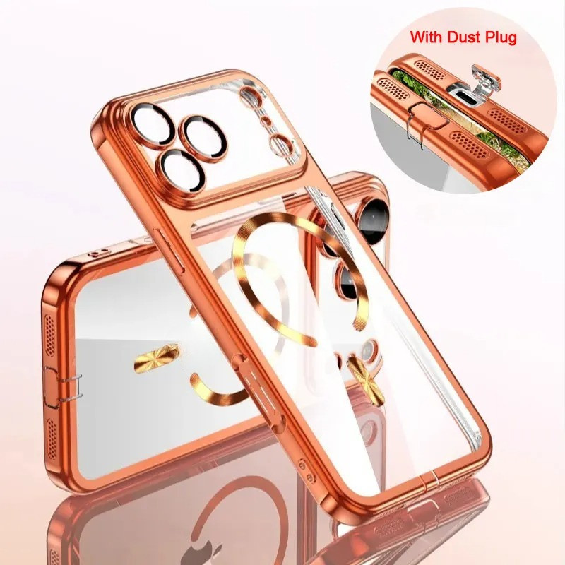 Mạ Ống Kính Trong Suốt Bảo Vệ Từ Tính Dành Cho iPhone 17 Pro Max 17Pro   Sạc Không Dây Vỏ Mềm Có Phích Cắm Bụi