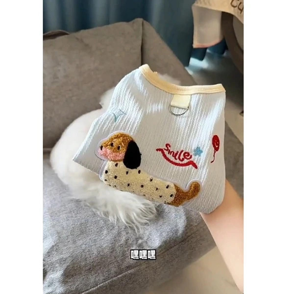 Quần áo thú cưng mùa xuân có áo kéo thêu Teddy Bichon Cat Puppy Quần áo quần áo thú cưng dễ thương