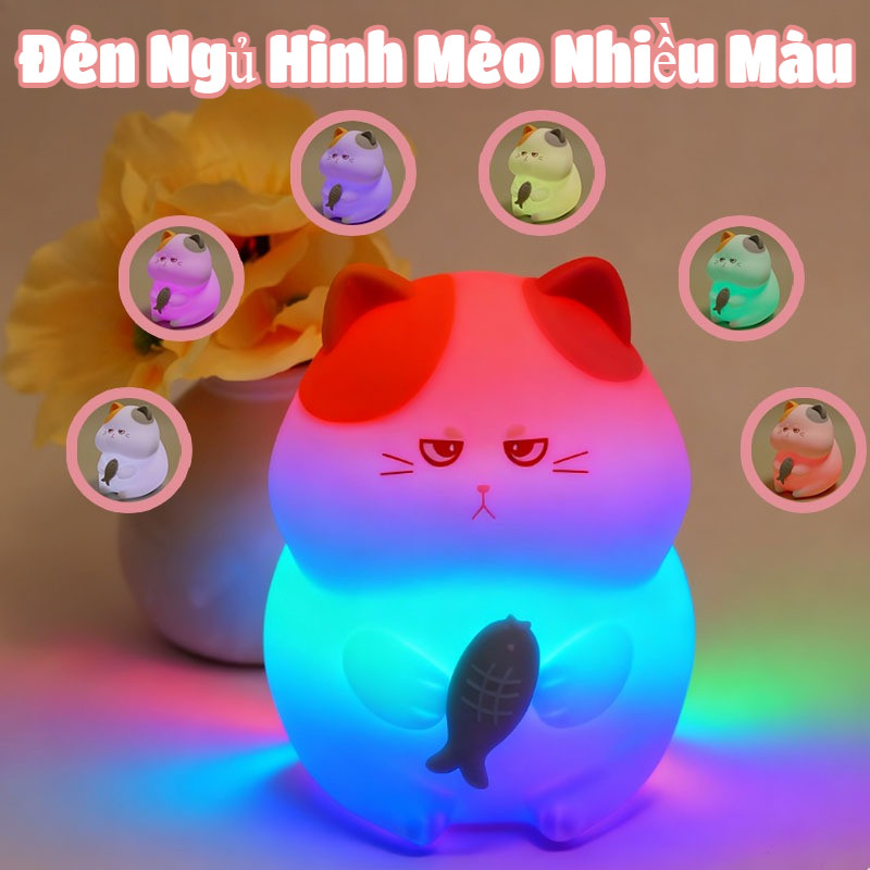 Đèn Ngủ Hình Mèo Nhiều Màu,sạc USB, đổi Màu,Chất Liệu Silicone,Tắc Trang Trí Phòng Ngủ Quà Tặng Sinh Nhật