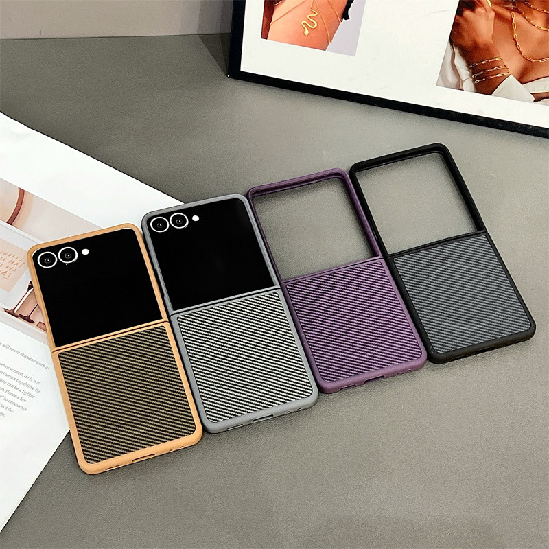 Dành Cho Samsung Galaxy Z Flip 7 7FE Z Flip 6 Z Flip 5 Z Flip 4 Z Flip 3 5G Kết Cấu Sợi Carbon Sạc Không Dây Từ Tính Ốp Lưng Mềm Chống Sốc