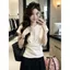 Áo thun ngắn tay ngắn tay cổ tròn sang trọng giảm tuổi tác xếp ly dành cho nữ mùa hè Phong cách mới Trang phục bầu không khí