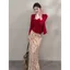 Mùa xuân 2026 Phong cách mới Slim-fit Slimmer Look Đơn giản Phong cách nhẹ nhàng Bộ áo len dệt kim hai mảnh + Bộ váy hoa