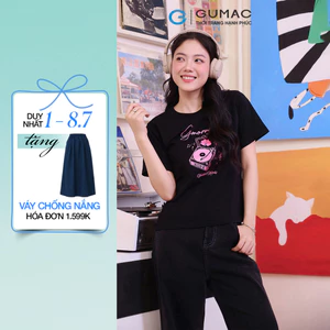 Áo thun nữ Gmorning - GUMAC cổ trong tay ngắn in art YATF11028