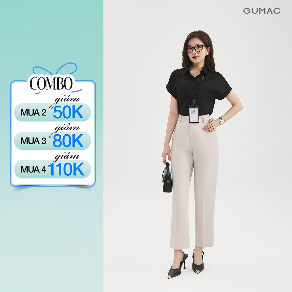 Quần Tây Nữ Ống Đứng 91cm GUMAC Quần Baggy Công Sở Lưng Cao Cài Khuy Chất Tuyết Mưa Cao Cấp LQE0819