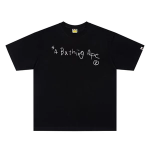 Chất lượng cao 001619Phong Cách BAPE SS26 Màu Trơn In Chữ Họa Tiết Cổ Tròn Tay Ngắn Áo Thun Nam Nữ Cùng Phong Cách