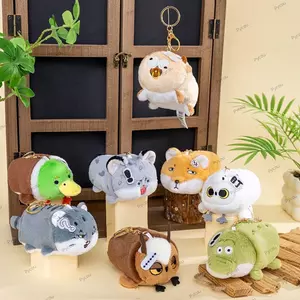 Mặt dây chuyền móc khóa PYCOU, Tai nghe nhiều màu động vật hoạt hình, Phong cách Kawaii Owl Crocodile Snow Leopard Lông Mặt dây chuyền Túi đựng tiền xu Đồ chơi trẻ em