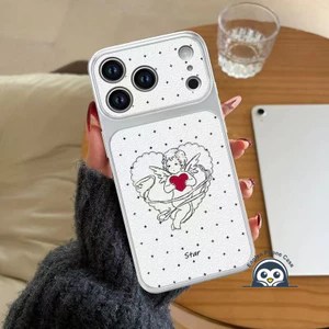 Vỏ da PU hình ngôi sao Cupid thanh lịch cho iPhone 17 Air 16E 16 15 14 13 12 11 Pro Max XR XS Max X 8 7 6 6s Plus SE3 SE2 Vỏ sang trọng Vỏ điện thoại mềm mờ hoạt hình cổ điển dễ thương