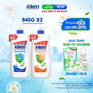 Combo 2 Sữa tắm sạch khuẩn Aiken thảo mộc dưỡng ẩm mềm mịn/ ngừa mụn sáng da (845g x 2)