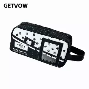 Túi đựng bút GETVOW, Bút chì mèo con dễ thương dung tích lớn, Túi đựng bút chì cầm tay có dây kéo bền Đồ dùng học tập