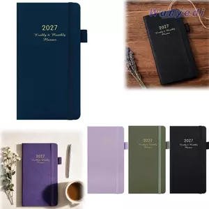 WANYEDI Công cụ lập kế hoạch hàng tuần, Ruy băng Bookmark Pen Loop 2027 Sổ tay lập kế hoạch, Dây đàn hồi da sắp xếp lịch trình hàng ngày