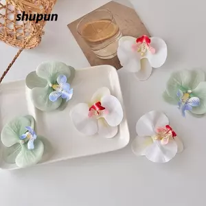 SHUPUN 10 Đầu Hoa Lan Bướm, Thủ Công Lụa DIY Mô Phỏng Bướm Phong Lan, Kẹp Tóc Đầu Hoa Giả 9cm Thực Tế / Boutonniere / Trang Trí Bánh