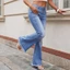 MAPLEPOET-Quần jean loe lưng cao dành cho nữ Quần Denim ống rộng viền có túi