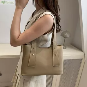 Túi làm việc nữ YOLOGO, Túi đeo vai công suất lớn có khóa kéo, Túi Tote hai tay cầm bằng da PU nguyên khối hàng ngày