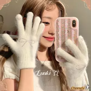 Găng tay CHEESELY, Găng tay nơ co giãn toàn ngón tay, Găng tay trượt tuyết dày ấm áp