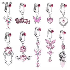 Bigapple Bụng Giả Bướm Trái Tim Zircon Kẹp Trên Rốn Xuyên, Sụn Bông Tai Kẹp RDG