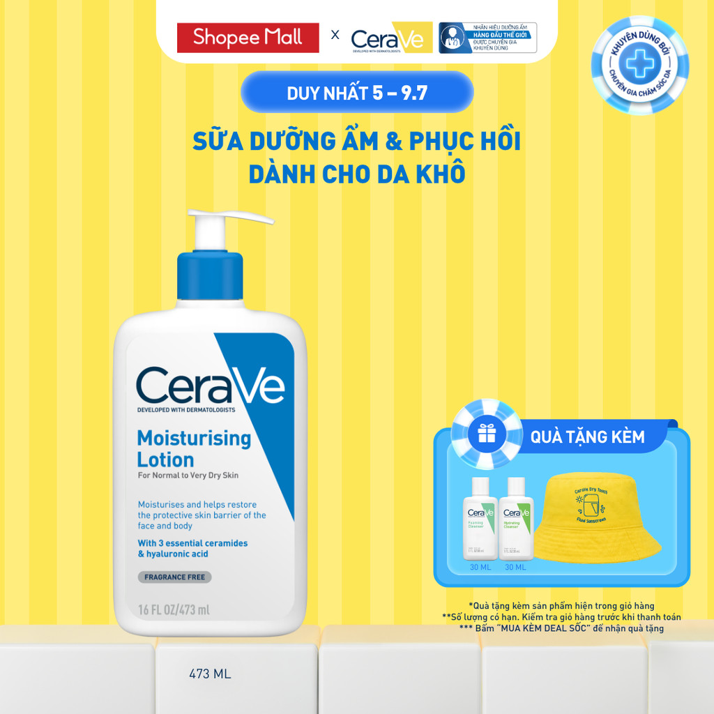 Sữa dưỡng ẩm phục hồi chuyên sâu và giữ da ẩm mịn suốt 48H, duy trì hàng rào bảo vệ da CERAVE MOISTURISING LOTION 473ML