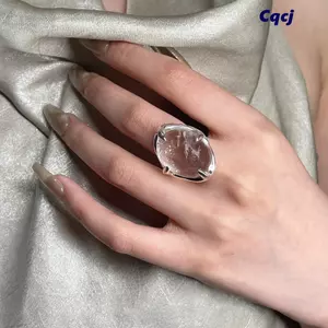 Nhẫn Pha Lê CQCJ, Nhẫn Pha Lê Trắng Màu Bạc, Thiết Kế Mở Bền Đẹp Có Thể Điều Chỉnh Pha Lê Trắng Xoắn Móng Vuốt Dự Tiệc Trang Sức