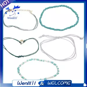 Bãi Biển Xanh Xanh Dây Sóng Mặt Dây Chuyền Anklets Dành Cho Nữ Sóng Lướt Sóng Lớp Vòng Chân Vòng Tay Boho Chân Trang Sức