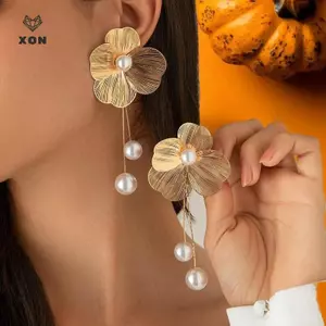 Bông tai dài cánh hoa lãng mạn dành cho nữ Bông tai ngọc trai giả hợp thời trang Quà tặng trang sức Quà tặng [Mina]